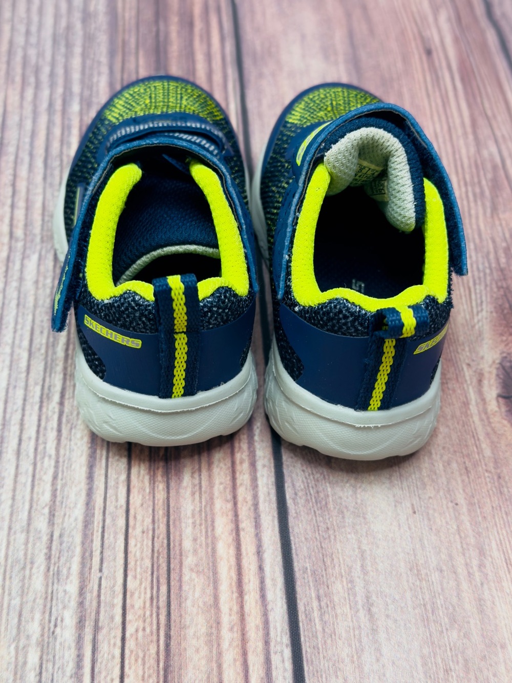 Skechers Navy & Lime Slip-On Hook-and-Loop Kids Sneakers - Picture 3 of 3